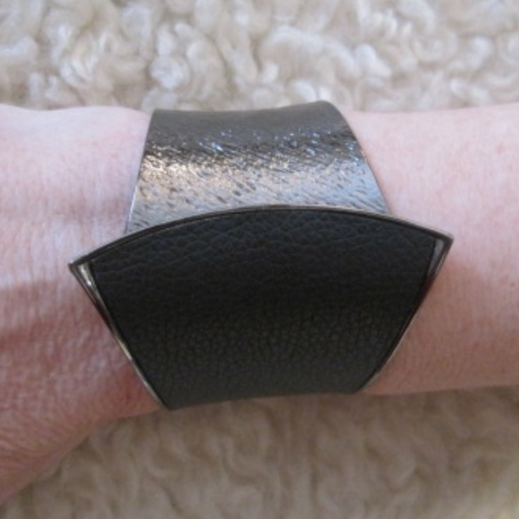 Gunmetal /Faux Leather Asymmetrical Cuff Bracelet - Picture 5 of 5